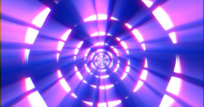 Purple energy digital circles tunnel frame made of lines and dots futuristic magical glowing bright. Abstract background