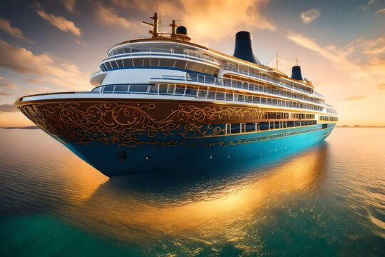 A magnificent passenger ship sails across the seas, transformed into a captivating little planet format in this AI-generated stock photo.
- Powered by Adobe