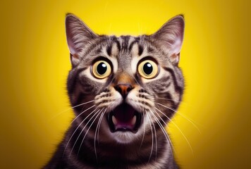 A cat with a comical and surprised expression, capturing a moment of feline surprise or curiosity.