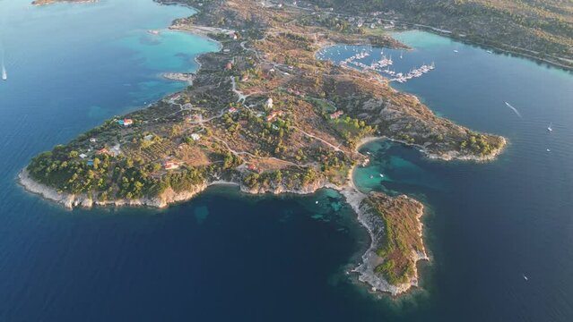 Halkidiki Peninsula and Nature Landscape in Sithonia, Greece - Aerial 4k High Angle Circling