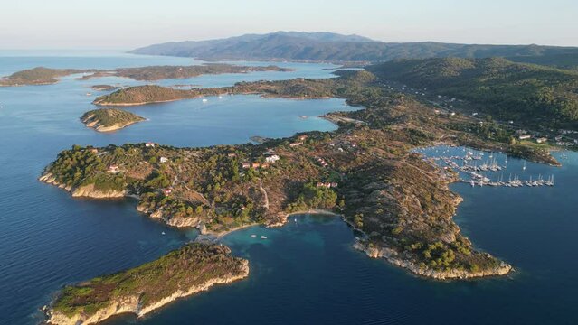 Halkidiki Coastline, Islands and Nature Landscape in Sithonia, Greece - Aerial 4k