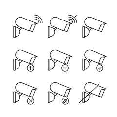 cctv camera icon line set collection design
