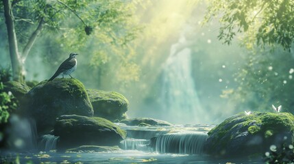 A Peaceful Nature Scene Illustrating Waisak Day, Text Space - Powered by Adobe