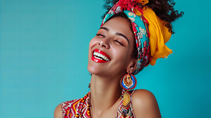 Woman Smiling in Colorful Head Scarf