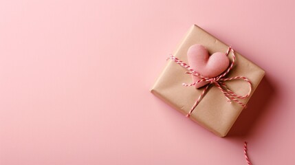a gift box on a pink background and a heart, in the style of minimalist abstracts, monochromatic shadows,  contrasting, object portraiture specialist, aerial view, minimalist photography 