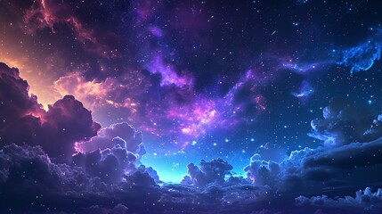 Beautiful fantasy starry night sky, blue and purple colorful, galaxy and aurora 4k wallpaper