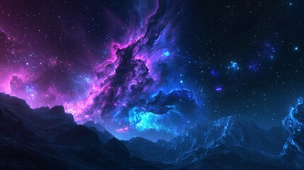 Naklejka na ściany i meble Beautiful fantasy starry night sky, blue and purple colorful, galaxy and aurora 4k wallpaper