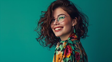 Woman Wearing Glasses and Colorful Shirt