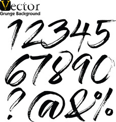 vector set of acrylic or calligraphy ink numbers. ABC for your design, brush lettering, Numbers written with a brush. Hand drawn Numbers. Watercolor vector. Grunge design elements, Grungy painted obje