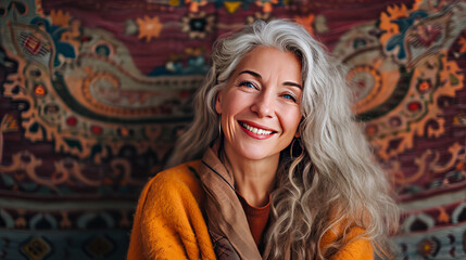 Smiling Woman With Grey Hair Poses for the Camera