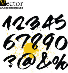 vector set of acrylic or calligraphy ink numbers. ABC for your design, brush lettering, Numbers written with a brush. Hand drawn Numbers. Watercolor vector. Grunge design elements, Grungy painted obje