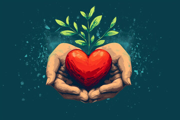 Random Act of Kindness Day, holding hearts, kindness, Digital compassion blooms as acts of kindness unfold online, portraying a tapestry of support, virtual charity, and uplifting messages - obrazy, fototapety, plakaty