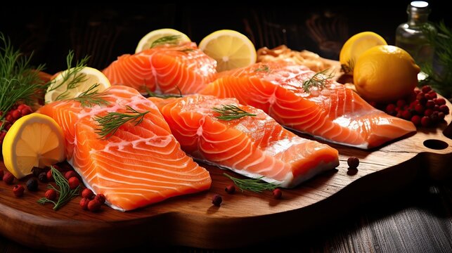 Nutritious salmon plate with lemon slices