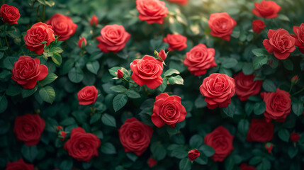 Soft red roses and branches and leaves background