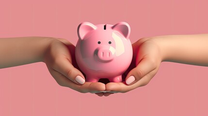 A hand holding a pink piggy bank, symbolizing financial savings and responsible money management.