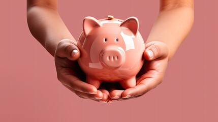 A hand holding a pink piggy bank, symbolizing financial savings and responsible money management.
