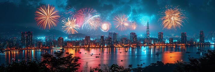 Fototapeta premium Takahama City Memorial Fireworks, Background HD, Illustrations