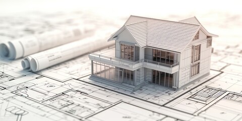 Obraz premium house building, 3d model, sketch, on architecture planning, 4k, photorealistic model copy space 