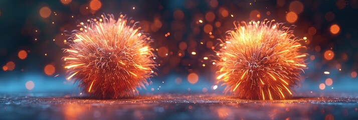 Two Bursts Fireworks Similar Shapes Differen, Background HD, Illustrations
