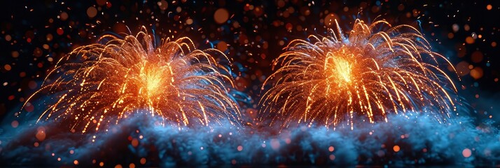 Two Bursts Fireworks Similar Shapes Differen, Background HD, Illustrations - obrazy, fototapety, plakaty