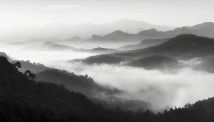 mountains in the fog