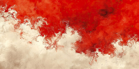 Marbled fusion of cherry red and ivory hues on a textured canvas, delivering a dynamic and organic interplay of colors