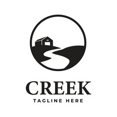creek and barn logo vector simple modern river design template