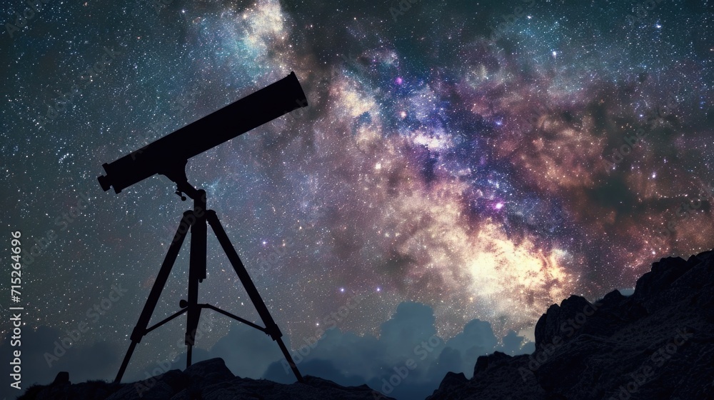 Poster a telescope pointed towards the distant stars, bringing them into sharp focus and revealing their hi