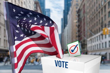 USA flag, ballot box and the elections