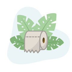 Toilet paper roll flat vector Illustration icon decorated with leaves for web use for sanitary, bathroom, wc, restroom
