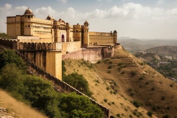 Beautiful historic fort in Jaipur, Rajasthan, India. Generative AI - obrazy, fototapety, plakaty