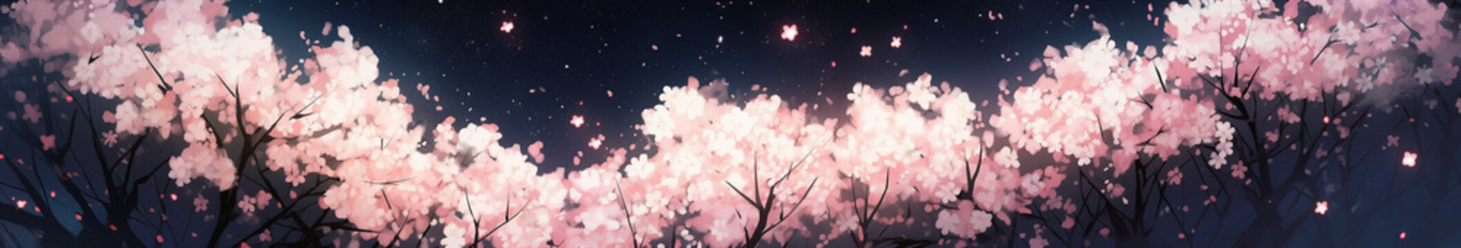 幻想的な夜空に咲く桜の花　Generative AI