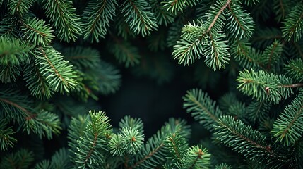 Top view of a frame with bright green pine in a black surface with copy space, Generative AI.