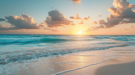 Sunrise over beach in Cancun - obrazy, fototapety, plakaty