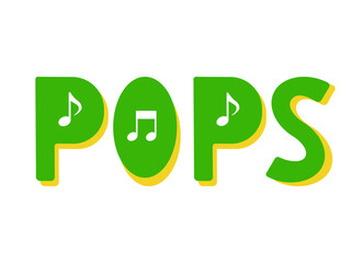 音符をあしらったポップス（POPS)の飾り文字イラスト（影あり）