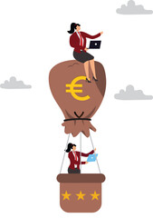 Euro, Balloon, Euro Symbol, European Union Currency, Businesswoman