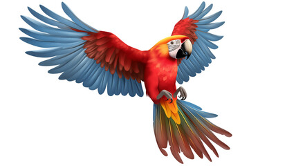 Scarlet macaw parrot flying isolated on transparent background