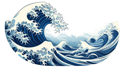 Traditional Chinese blue wave in circle. Beautiful line art of nature illustration.