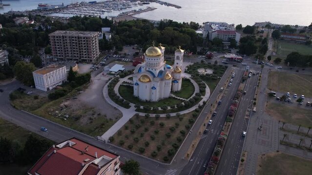 Aerial View of Church of St. Jovan Vladimir, Landmark of Bar City, Montenegro