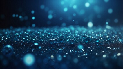 Blue Color Particles in a Dark Bokeh Background, Soft Light, Close-Up Shot,  Bokeh Background, Dark Setting