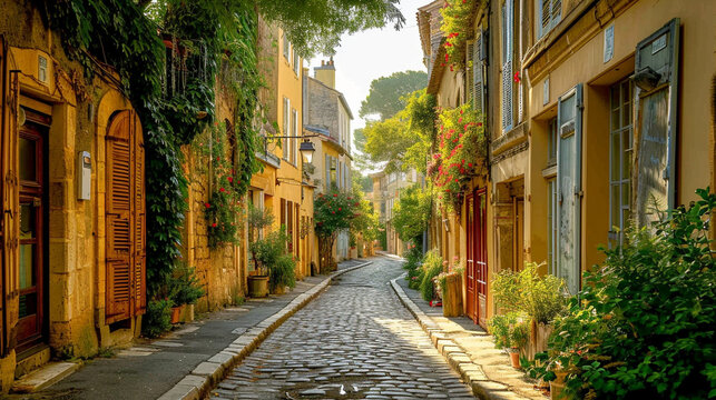 Fototapeta Explore the enchanting streets of Aix-en-Provence with a snapshot of cobblestone alleys, charming boutiques, and cascading ivy, immersing viewers in the idyllic beauty of this hist