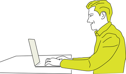 Portrait line art A Business person work in a office with laptop.