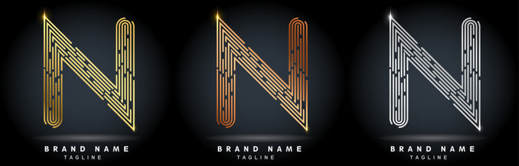 N Letter Logo concept Linear style. Creative Minimal Monochrome Monogram emblem design template. Graphic Alphabet Symbol for Luxury Fashion Corporate Business Identity. Elegant Vector element