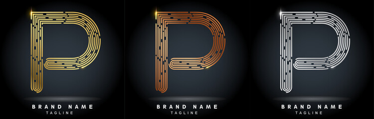 P Letter Logo concept Linear style. Creative Minimal Monochrome Monogram emblem design template. Graphic Alphabet Symbol for Luxury Fashion Corporate Business Identity. Elegant Vector element