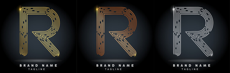 R Letter Logo concept Linear style. Creative Minimal Monochrome Monogram emblem design template. Graphic Alphabet Symbol for Luxury Fashion Corporate Business Identity. Elegant Vector element