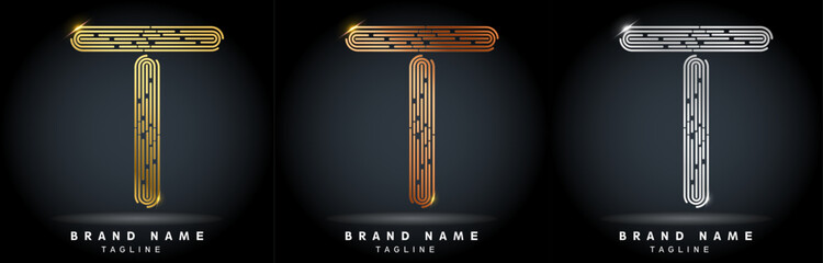 T Letter Logo concept Linear style. Creative Minimal Monochrome Monogram emblem design template. Graphic Alphabet Symbol for Luxury Fashion Corporate Business Identity. Elegant Vector element