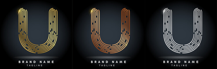 U Letter Logo concept Linear style. Creative Minimal Monochrome Monogram emblem design template. Graphic Alphabet Symbol for Luxury Fashion Corporate Business Identity. Elegant Vector element