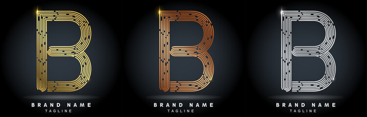 B Letter Logo concept Linear style. Creative Minimal Monochrome Monogram emblem design template. Graphic Alphabet Symbol for Luxury Fashion Corporate Business Identity. Elegant Vector element