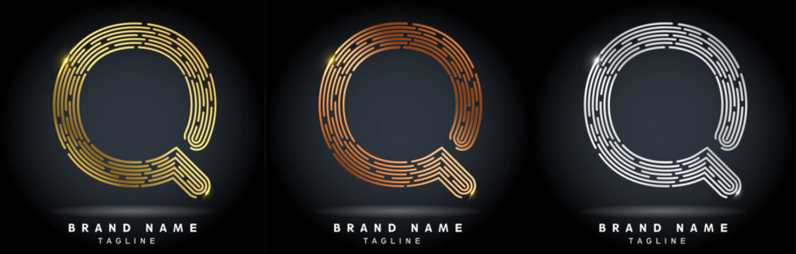 Q Letter Logo concept Linear style. Creative Minimal Monochrome Monogram emblem design template. Graphic Alphabet Symbol for Luxury Fashion Corporate Business Identity. Elegant Vector element