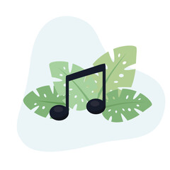 Music note flat vector Illustration icon decorated with leaves for web use for music, song, composition, music musical note, audio